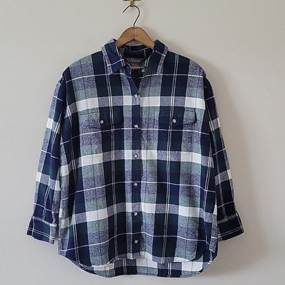Natural Reflections Blue Green Plaid‎ Button Front Shacket Size Large L